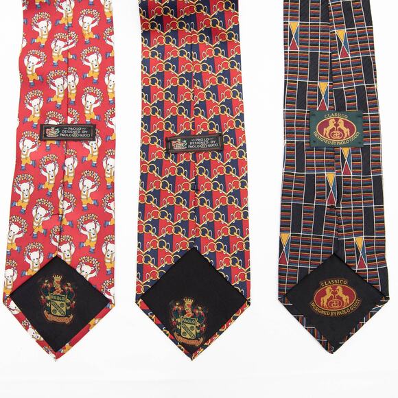 Paolo Gucci Designer 100% Silk Bear Chain Link Flag Neckties Neck Ties - Picture 3 of 12